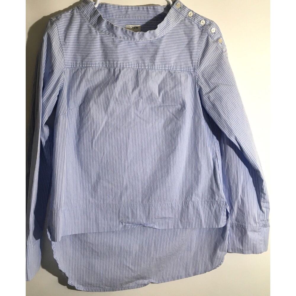 J. Crew Women’s Size 2 Blue & White Striped Funnel Neck Organic Cotton Blouse - Picture 2 of 7
